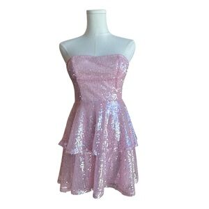 VDC4 Strapless Pink Sequin Mini Dress Size Small